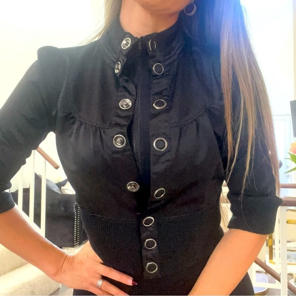 Rock L.A Fashion Black Cropped Satin Jacket Snaps Closure Fitted Petite 3/4 - Picture 3 of 12